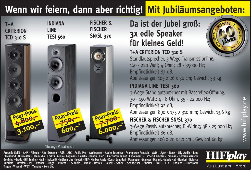 HIFIplay - Ihr HiFi- und High End-Spezialist in Berlin: 40 Jahre - Lautsprecher-Angebote